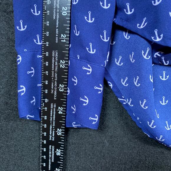 Express Womens Shirt Blue White Anchor Portofino Long Sleeve Button Down XS - Picture 11 of 14